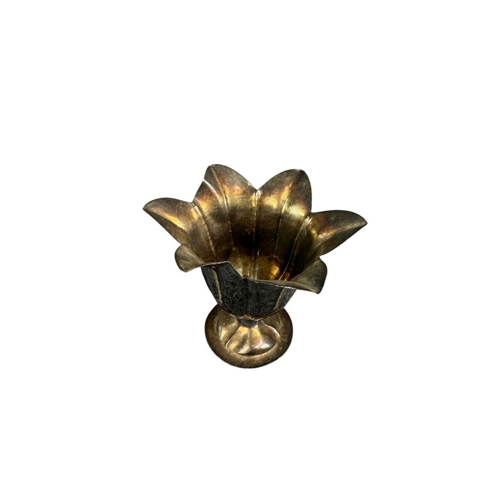 Vintage 800 Silver Mini Tulip Bud Vase Scalloped Petal Footed Toothpick Holder